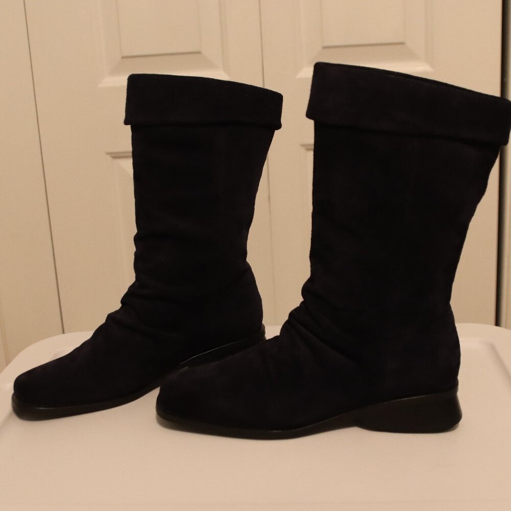 Markon Boots Womens 8.5 Blue Suede Leather Simon Fold Down Mid Calf Slouch